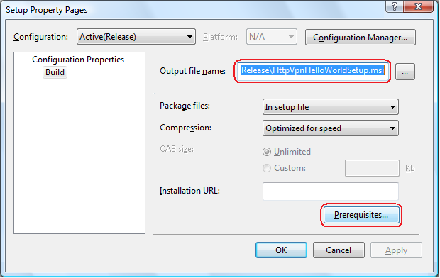 Setup project properties